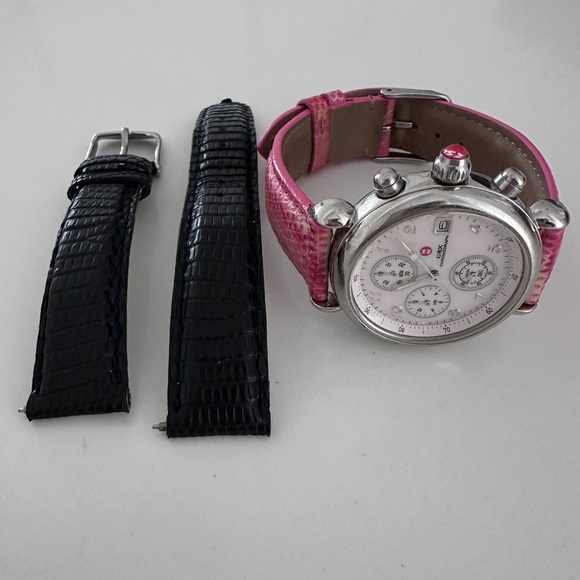 Michele Stainless Chronograph Watch Y2K with pink and black leather straps - Picture 8 of 8